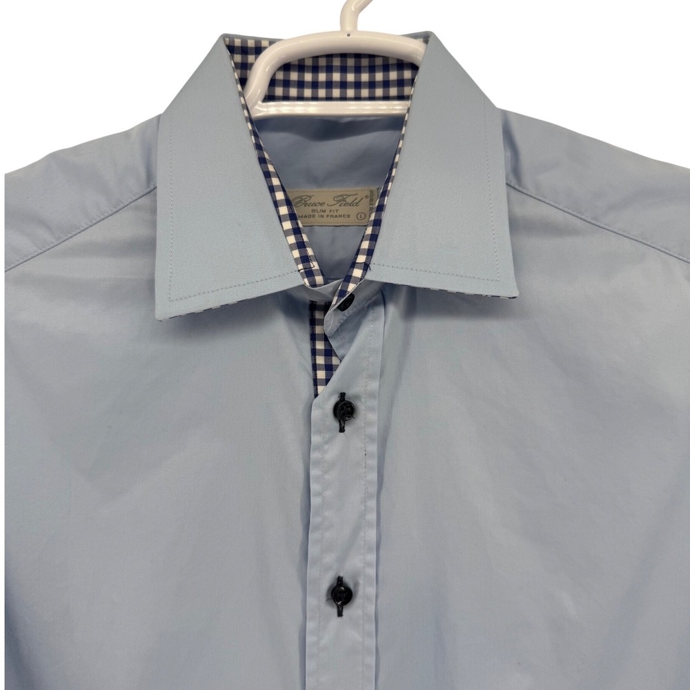 Bruce Field Men's Light Blue Slim Fit Long‎ Sleeve Button Up Dress Shirt Size L